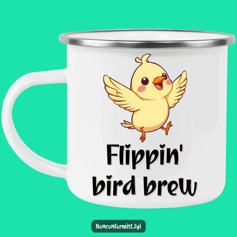 Funny Bird Aerial Flip Camping Mug: Joyful Chirp Outdoor Gift