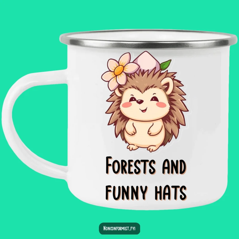 Funny Hedgehog Flower Hat Camping Mug - Rugged and Hilarious Drinkware for Outdoors