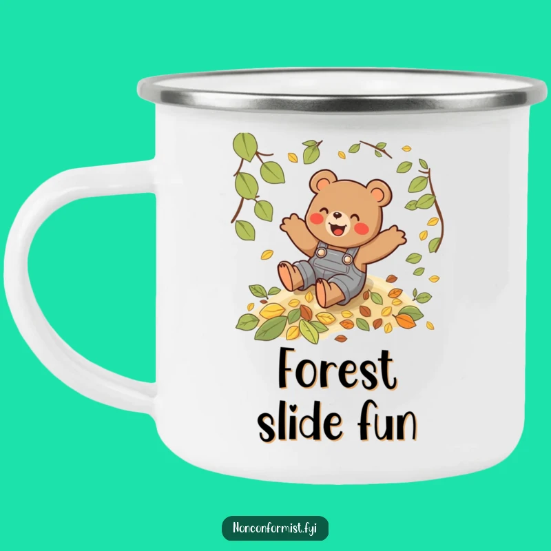 Funny Bear Leaf Slide Camping Mug - Outdoor Autumn Fun - Humorous Gift