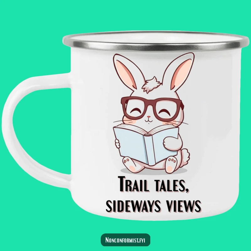 Funny Bunny Reading Camping Mug - Intellectual Drinkware for the Avid Outdoor Reader