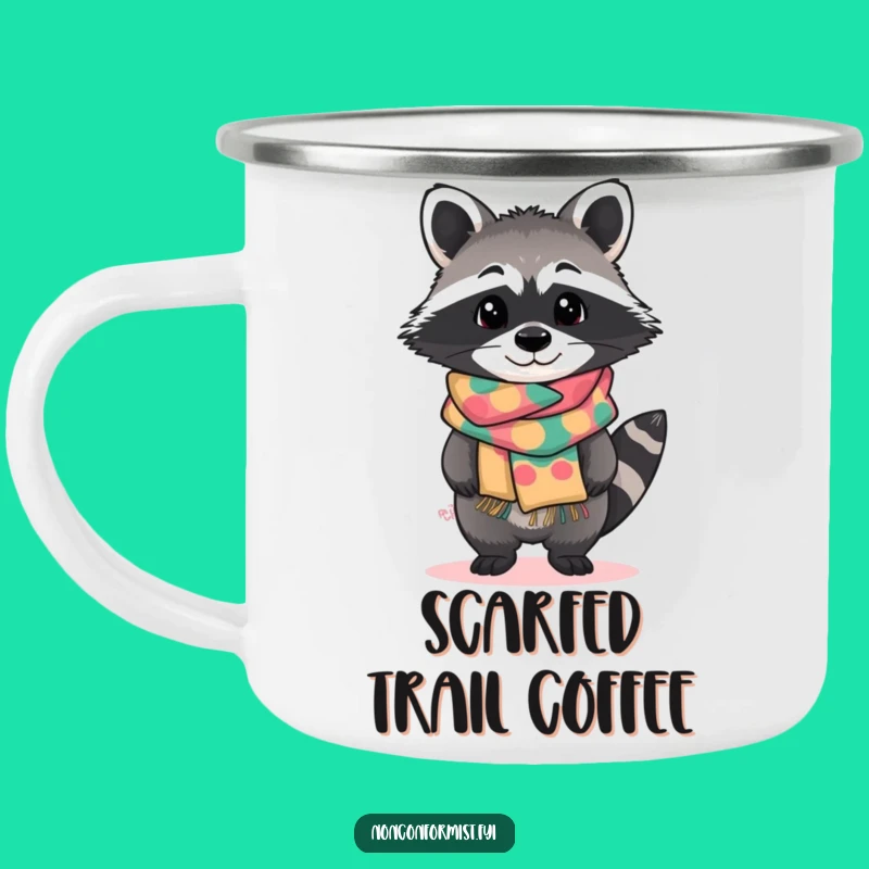 Funny Raccoon Scarf Camping Mug: Curious Tilt Outdoor Gift