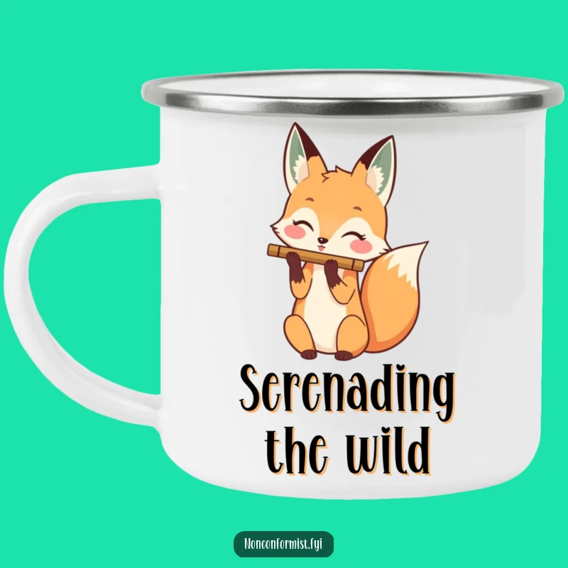 Funny Fox Flute Tail Camping Mug: Musical Character, Outdoor Jam Gift