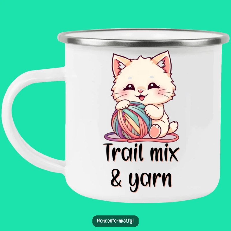 Funny Fluffy Cat Yarn Camping Mug - Adventure-Ready & Hilarious Drinkware