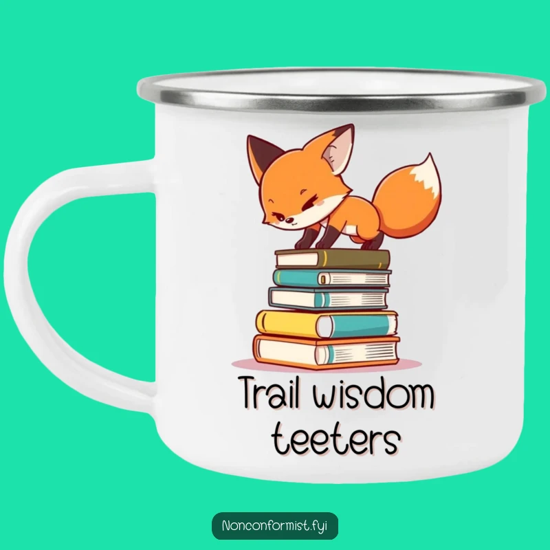 Funny Fox Book Balance Camping Mug - Determined Explorer Gear - Humorous Gift