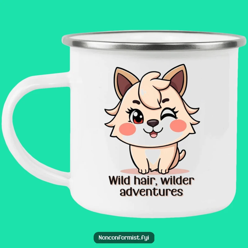 Funny Winkin' Haircut Animal Camping Mug: Adventure Ready with Cheeky Style, Ideal Funny Gift