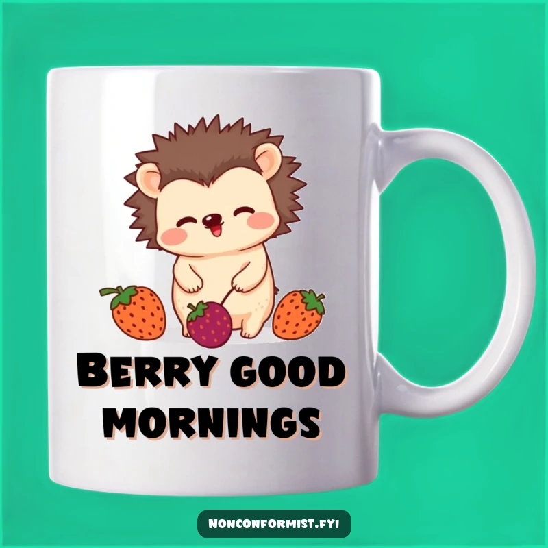 Funny Juggling Hedgehog Mug: Mismatched Berries, Playful Gift