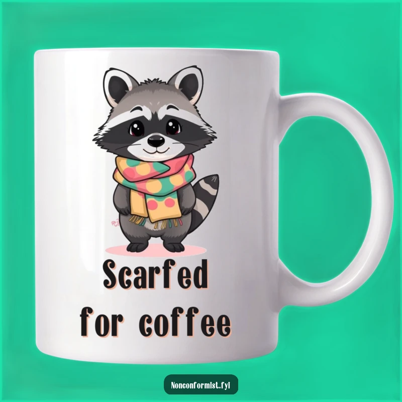 Funny Raccoon Scarf Mug: Curious Tilt, Handmade Style Gift