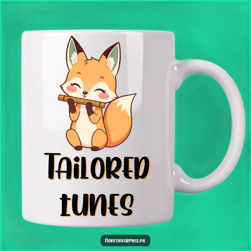 Funny Fox Flute Tail Mug: Musical Character, Unique Gift for Music Lovers
