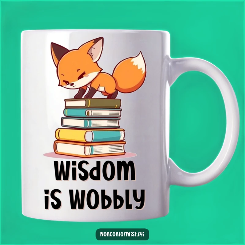 Funny Fox Book Balance Mug - Determined Reader Gift - Hilarious Study Humor