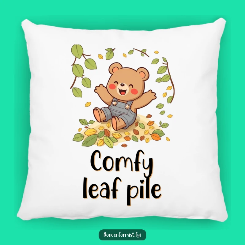 Funny Bear Leaf Slide Pillow - Cozy Autumn Comfort - Humorous Gift