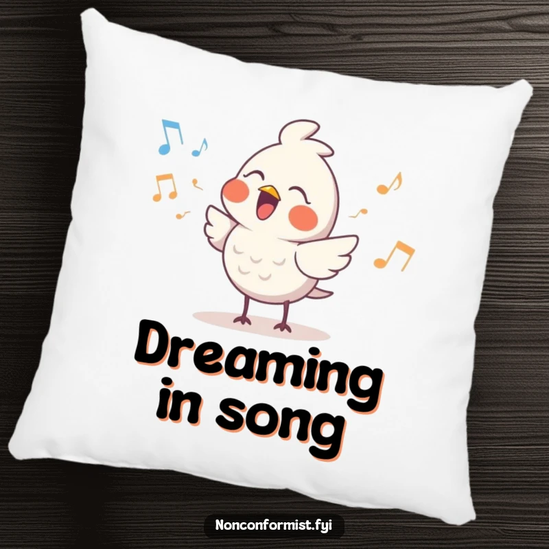 Funny Cute Bird Pillow: A cute bird character sings a song with a quirky rhythm, offering humorous comfort and musical decor.
