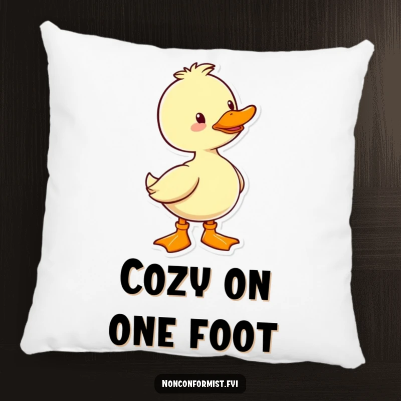 Funny Duck Pillow: A cheerful duck wearing a single, brightly colored boot, offering humorous comfort and a quirky touch.