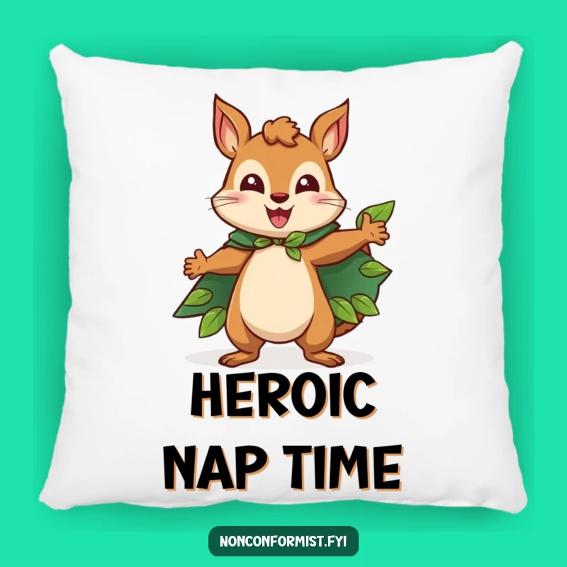 Funny Squirrel Pillow: Cozy Leaf Cape, Heroic Comfort, Perfect Funny Gift
