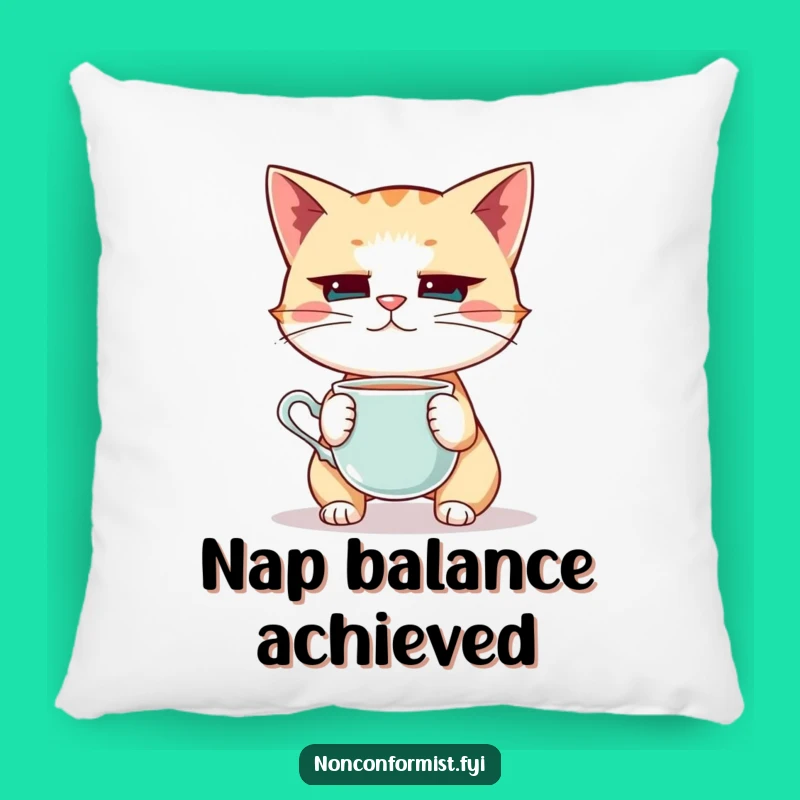 Funny Cat Teacup Balance Pillow: Cuddle Up with Quirky Focus