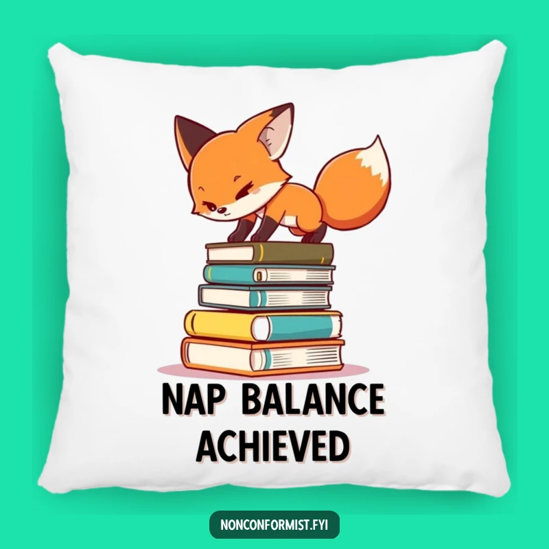 Funny Fox Book Balance Pillow - Cozy Reading Cushion - Humorous Gift