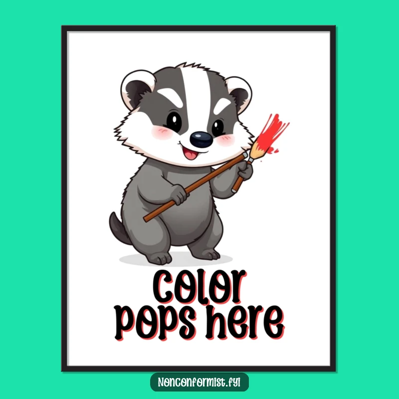 Funny Badger Artist Digital Print: Instant Creative Art Funny Gift