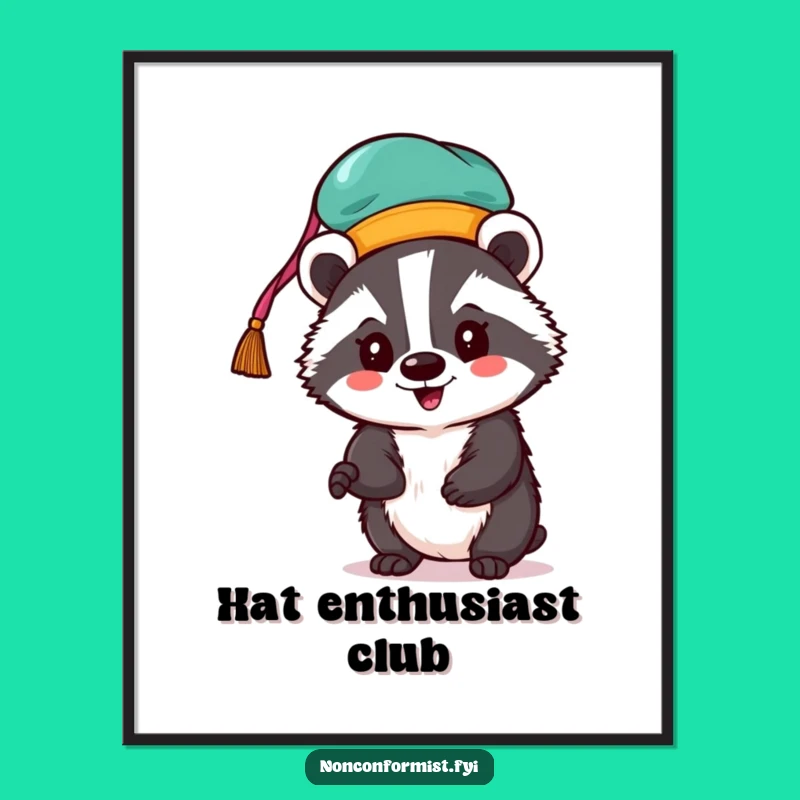 Funny Badger Hat Digital Art: Instant Cheerful Decor!