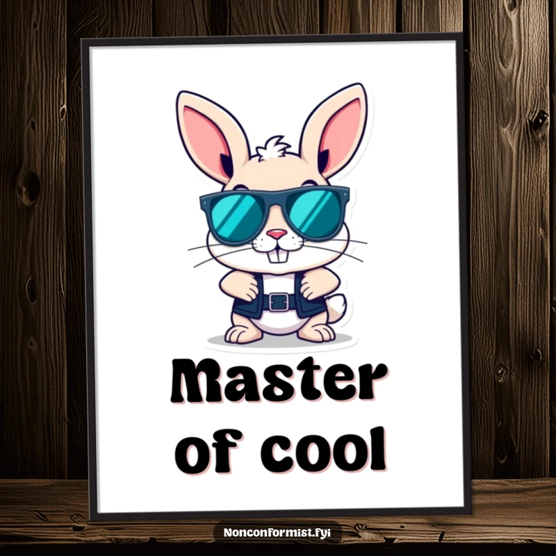 Funny, rebellious bunny character with a cool grin and oversized sunglasses, presented as a downloadable digital art file.