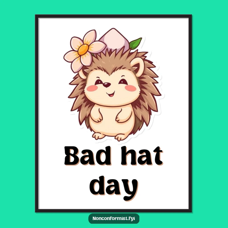 Funny Hedgehog Flower Hat Digital Art - Instant Whimsical Decor for a Cheerful Home