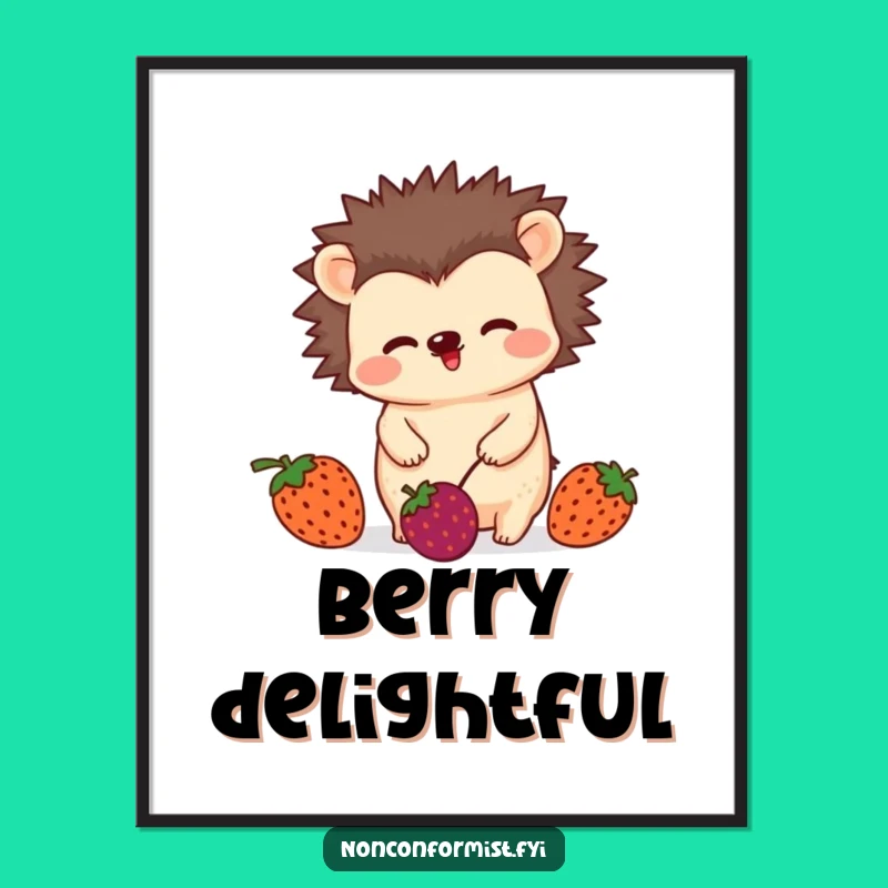 Funny Hedgehog Juggling Digital Art: Berry Wiggle Print, Gift