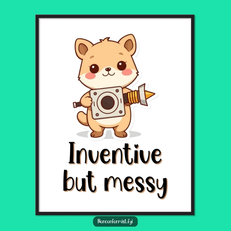 Funny Inventor Fox Art Print: Cute Animal, Unconventional Design for Whimsical Wall Decor Gift