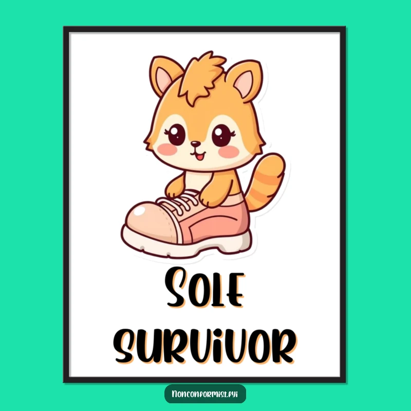 Funny Quirky Monkey Art Print: Oversized Shoe & Smirk for Whimsical Wall Decor Gift