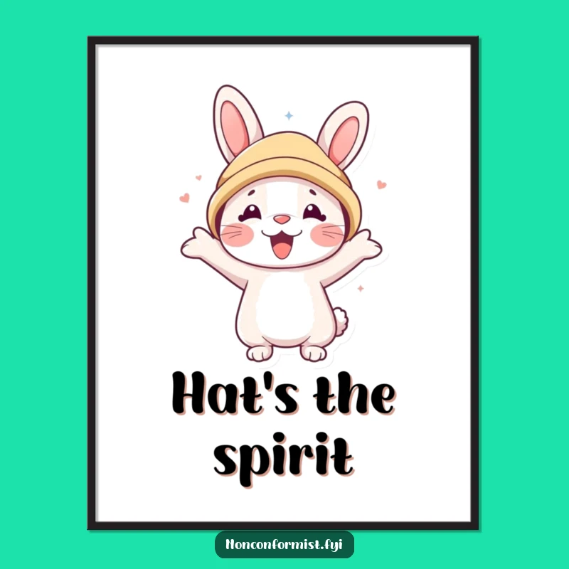 Funny Rabbit Bear Hat Digital Art: Cute Character, Instant Whimsy Gift