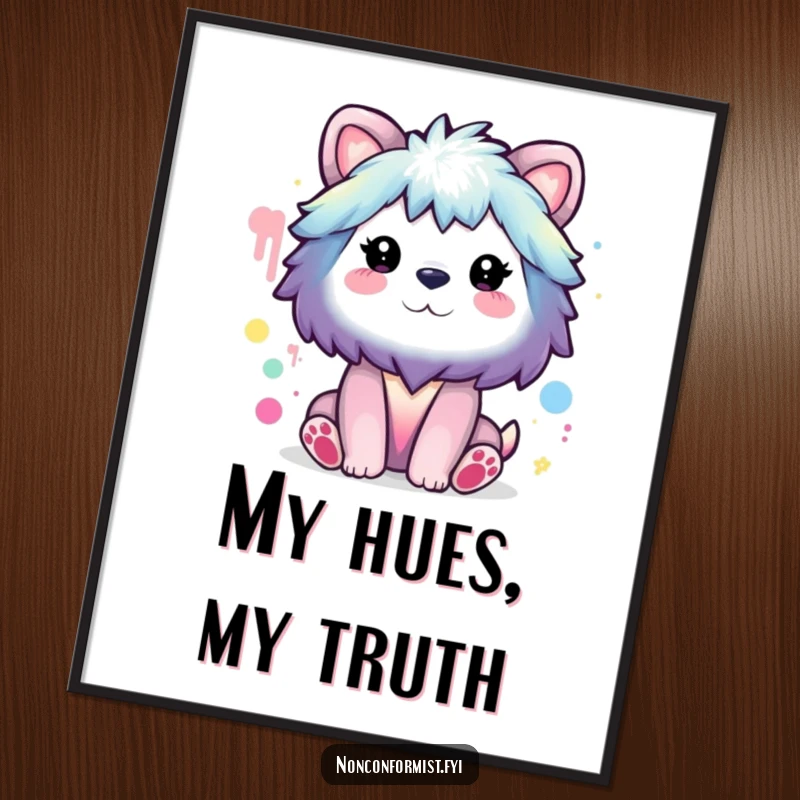 Funny Digital Art Print: Animal character painting a rainbow with unusual colors, humorous and imaginative decor.