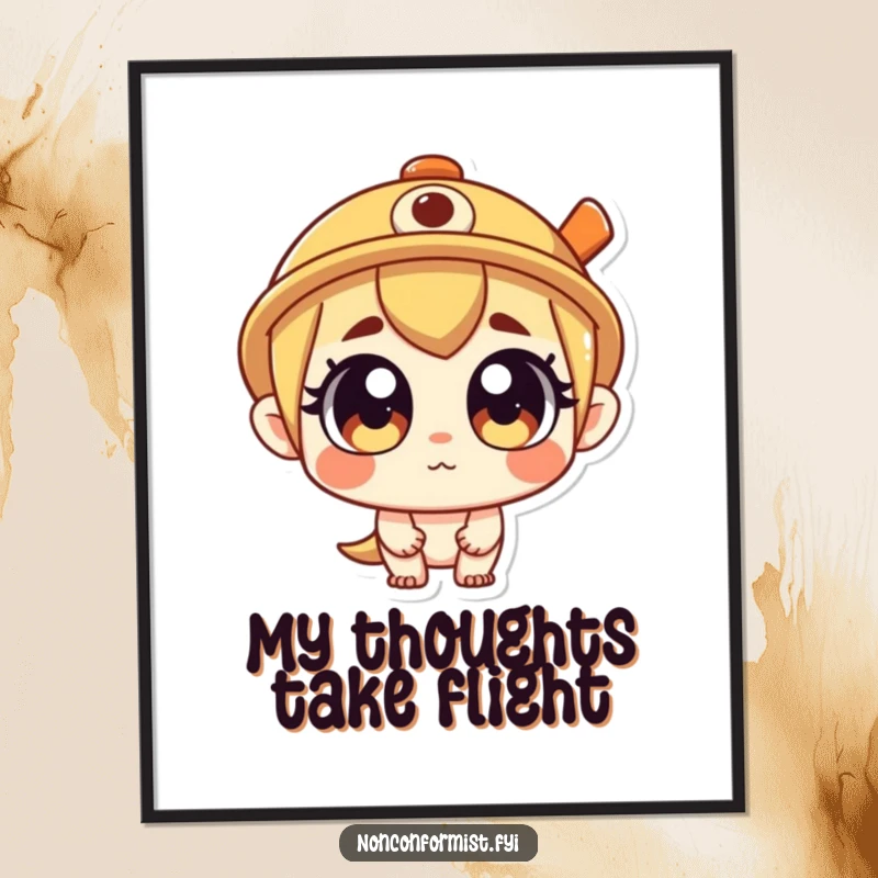 Funny Digital Art Print of a curious character with a propeller hat, ready to be printed and displayed. A versatile and funny gift.