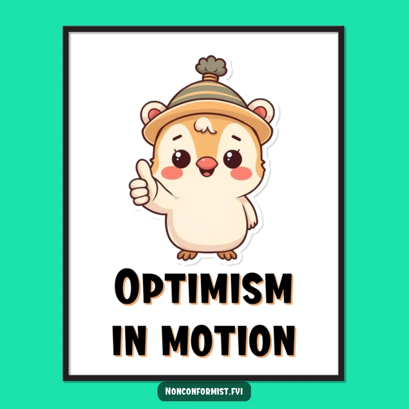 Funny Quirky Hat Creature Digital Art: Thumbs up cheer, perfect printable gift.