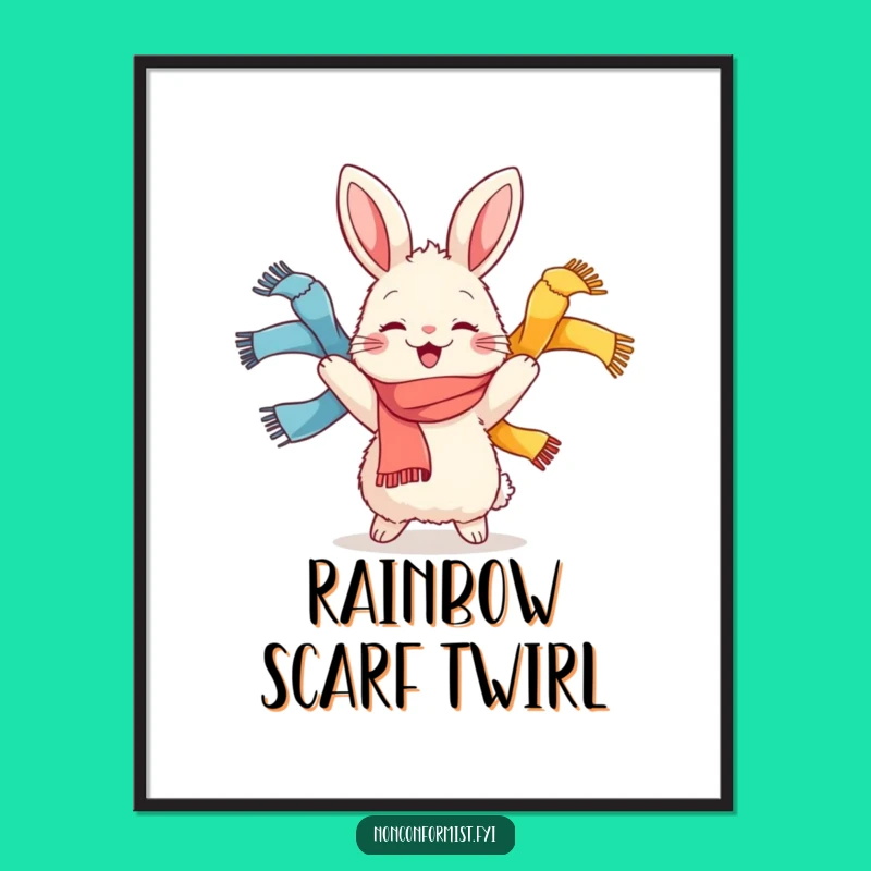 Funny Rabbit Juggling Scarves Digital Art: Joyful Rabbit Print