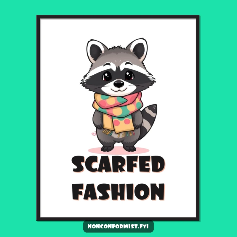 Funny Raccoon Scarf Digital Art: Curious Tilt Print, Gift