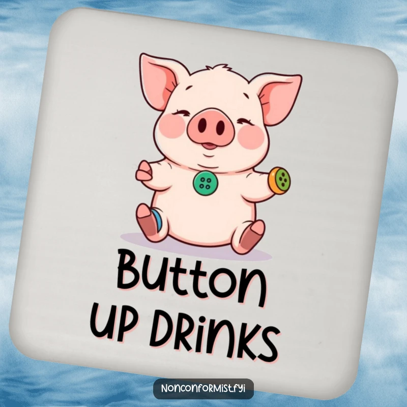 Funny Pig Coasters: A set of 4 featuring a pig juggling buttons, protecting surfaces with humor and charm.