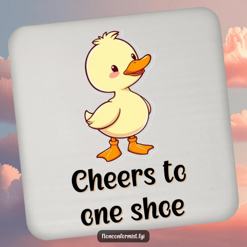 Funny Duck Coaster: A cheerful duck wearing one brightly colored boot, adding humorous flair to surfaces.