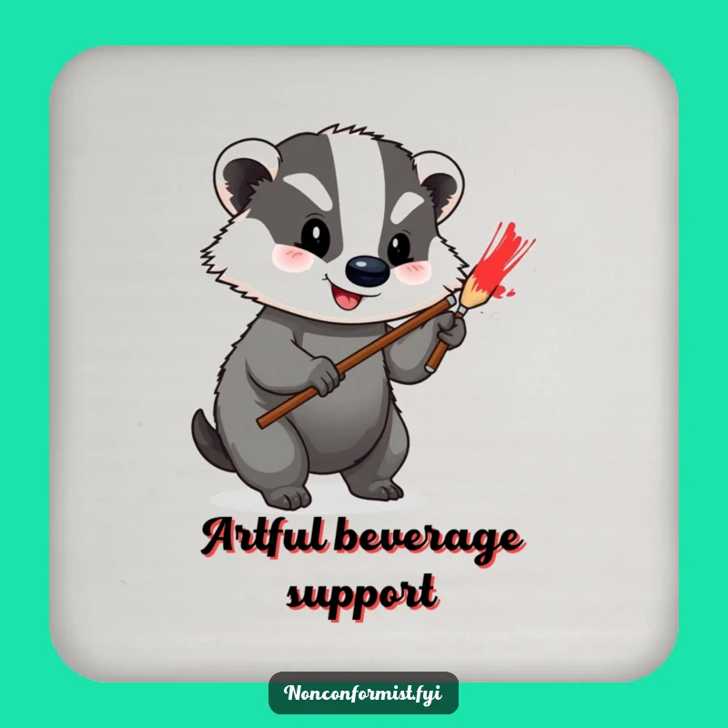 Funny Badger Artist Coasters: Protect Surfaces with Art Funny Gift