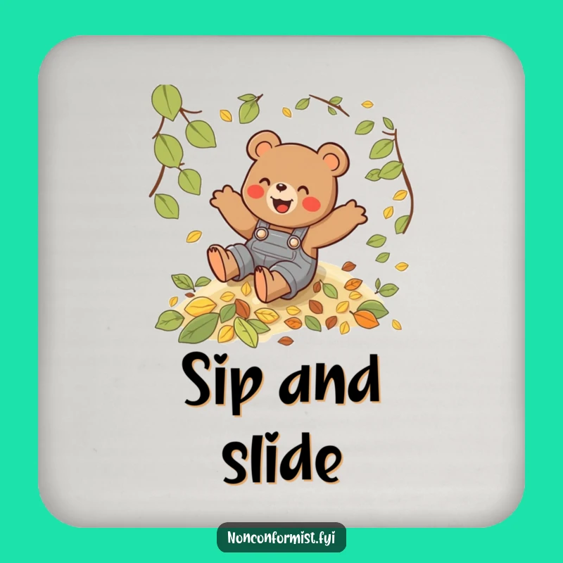 Funny Bear Leaf Slide Coaster - Autumn Drink Protection - Humorous Gift