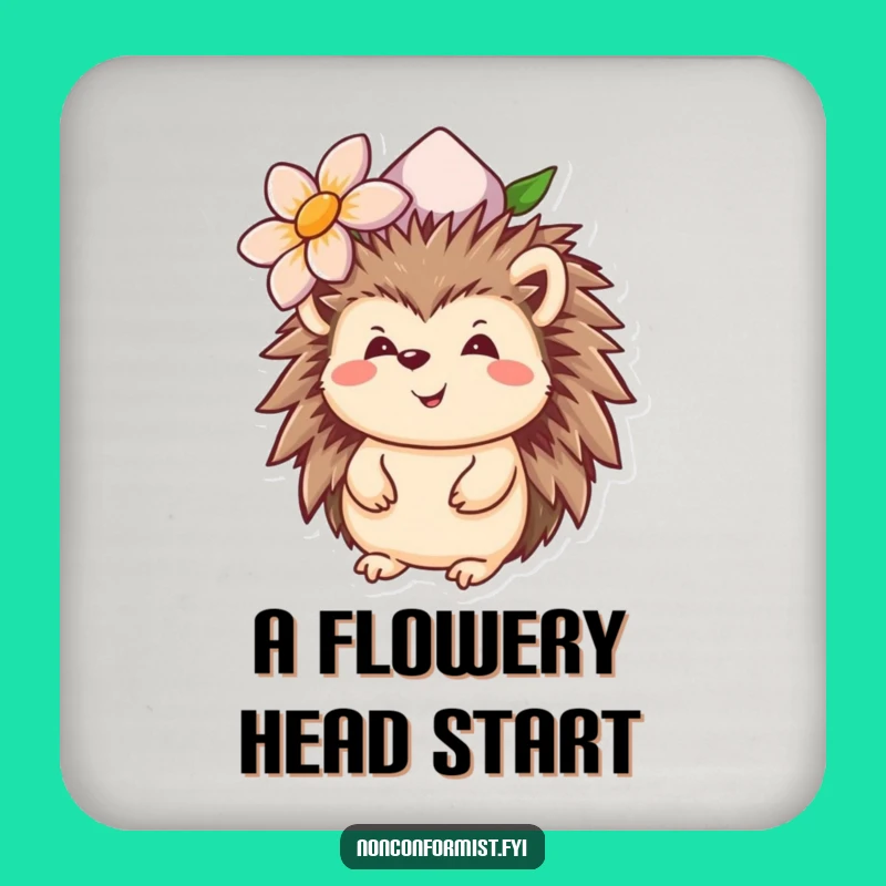 Funny Hedgehog Flower Hat Coaster - Protect Surfaces with Cute and Comedic Style