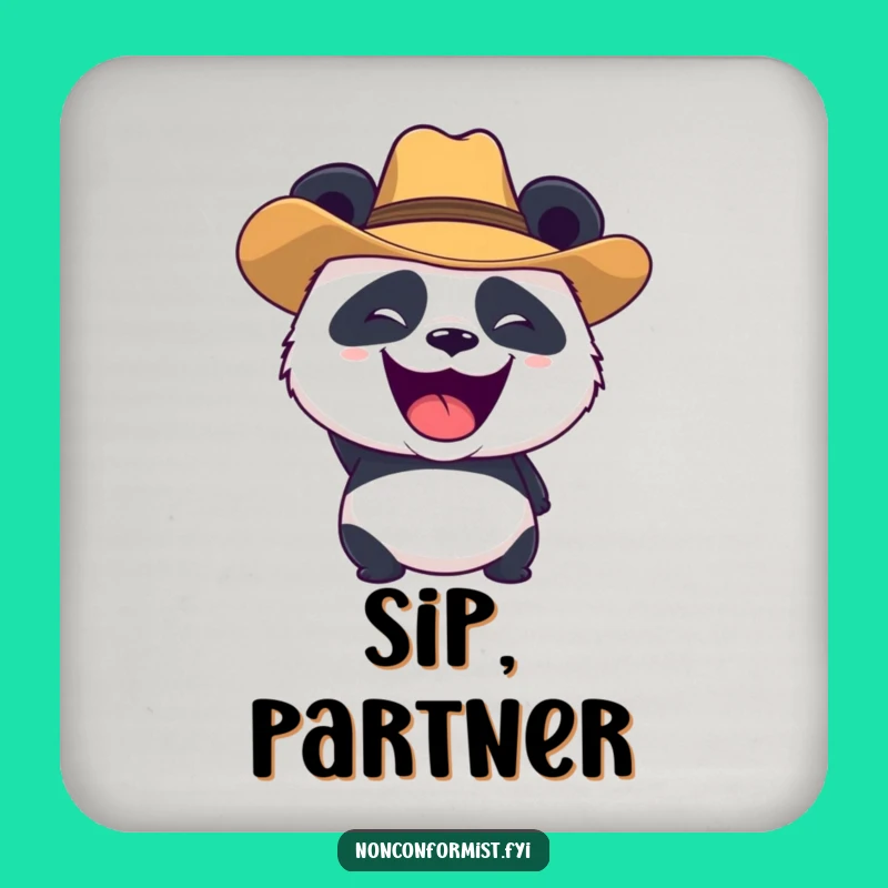 Funny Panda Cowboy Coaster: Roaring Protection for Your Table