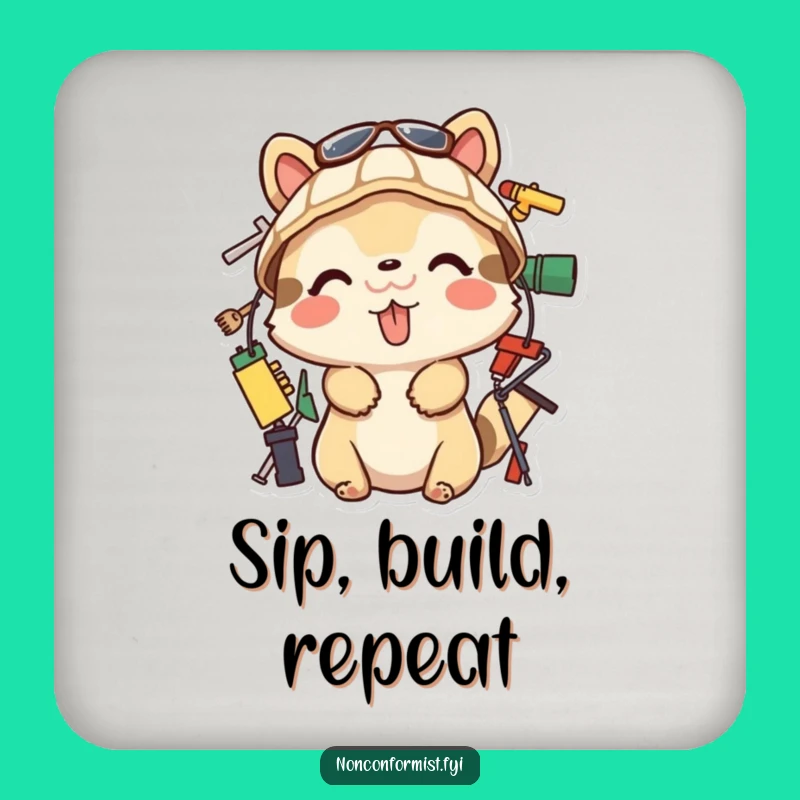 Funny Tongue-Out Builder Coasters: Protect Surfaces with Playful Art, Set of Funny Gifts