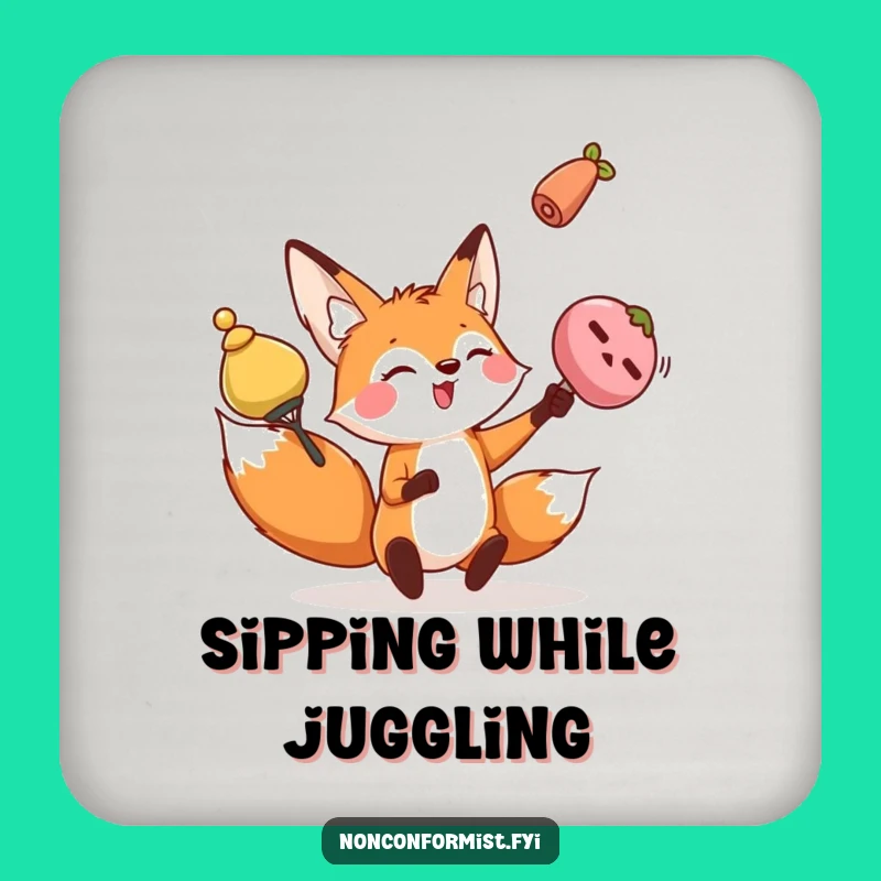 Funny Fox Coaster: Protect Surfaces with Juggling Fun, Unique Gift!