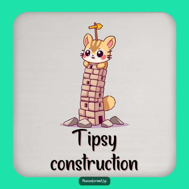 Funny Determined Bird Coaster: Leaning Tower Build for Fun Home Decor Gift
