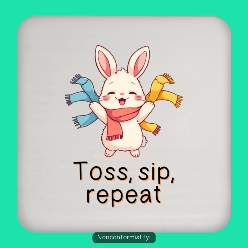 Funny Rabbit Juggling Scarves Coaster: Protect Surfaces with Joyful Style