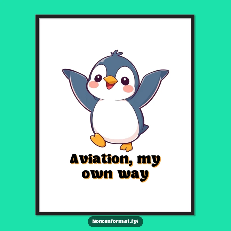 Funny Penguin Flying Poster: Adorable Kawaii Character Wall Art for Laughs