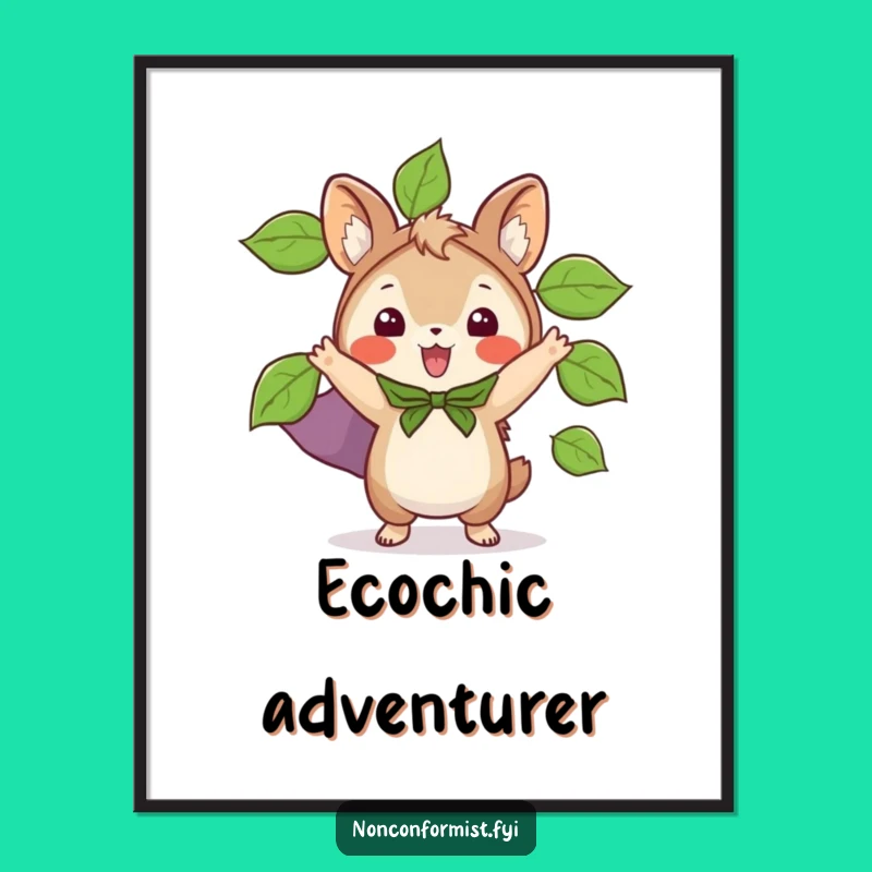 Funny Leaf Cape Animal Poster: Heroic nature art, perfect whimsical decor gift.