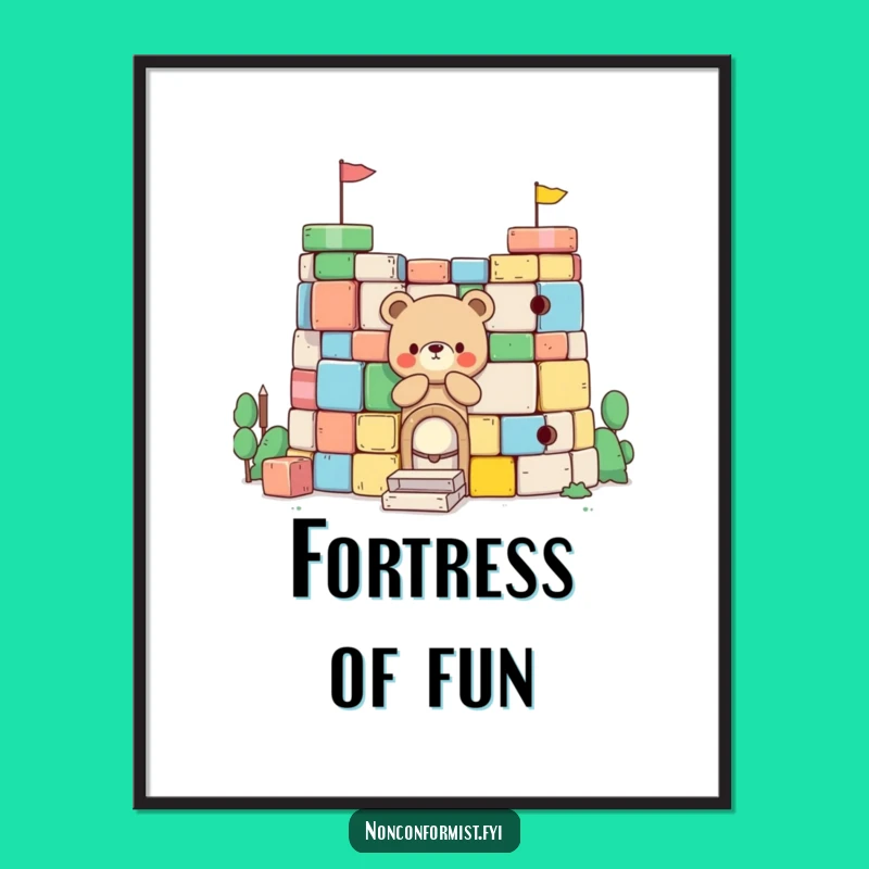 Funny Little Bear Poster: Fort Building Art - Hilarious Playtime Decor Gift