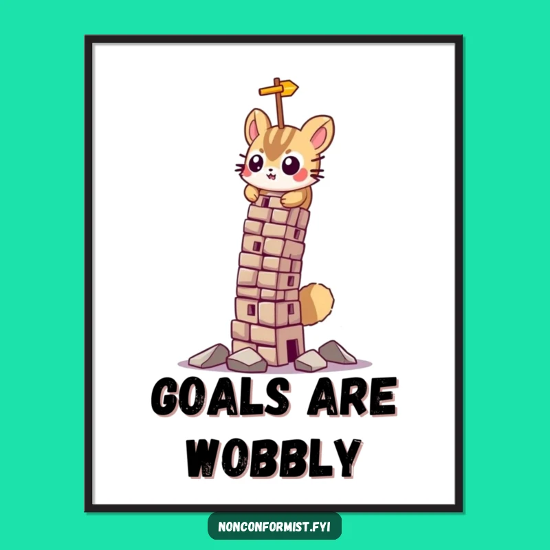 Funny Determined Squirrel Poster: Leaning Tower Art for Humorous, Persistent Decor Gift