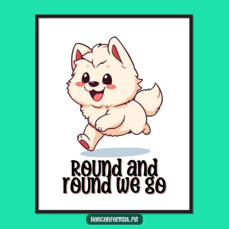 Funny Doggy Daze Poster: Energetic Pup Tail Chase Art, Quirky Wall Decor