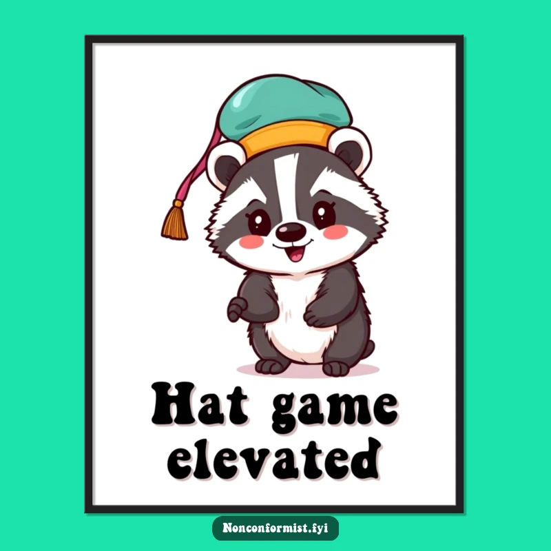 Funny Badger Hat Poster: Vibrant Art for a Cheerful Space!