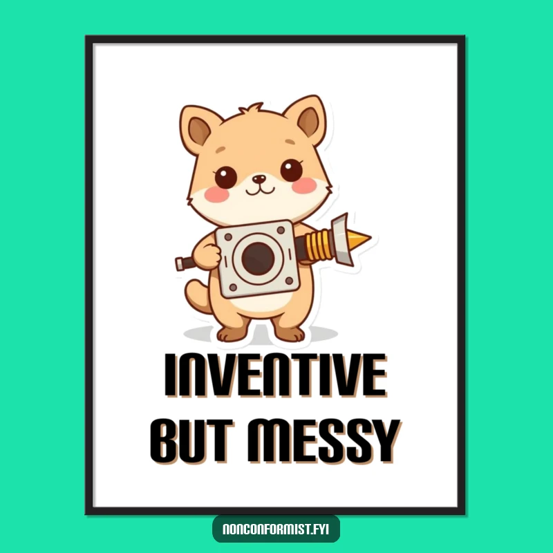 Funny Inventor Owl Poster: Cute Animal, Unconventional Invention Art for Whimsical Decor Gift