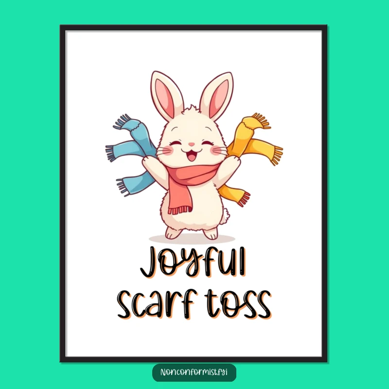 Funny Rabbit Juggling Scarves Poster: Joyful Art for Your Wall